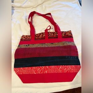 Vibrant Red and Black Handmade Cotyon Patchwork Tote Bag